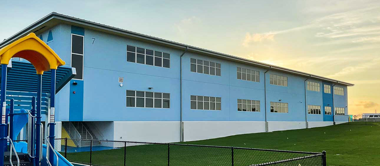 Sugarloaf School exterior_windows with Level E missile impact glazing