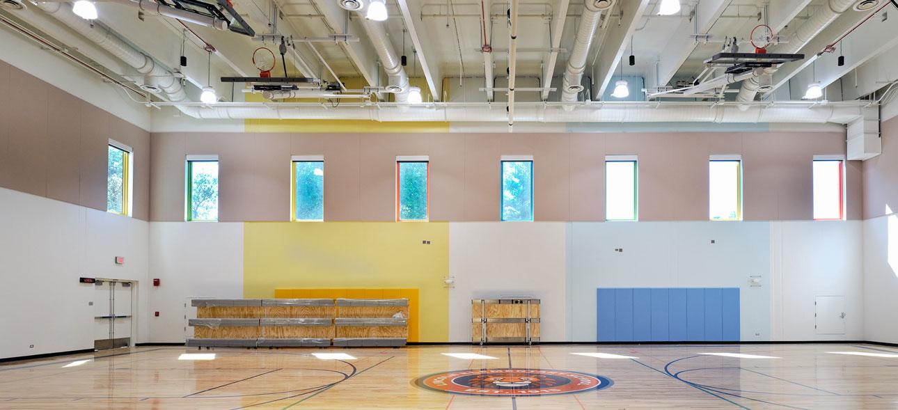 Lincoln Elementary School utilizing Winco’s FEMA 361 – ICC 500 tornado resistant windows in the gym, used as Safe Room for storms. Lincoln-Elementary-School_interior-safe-room_FEMA-windows