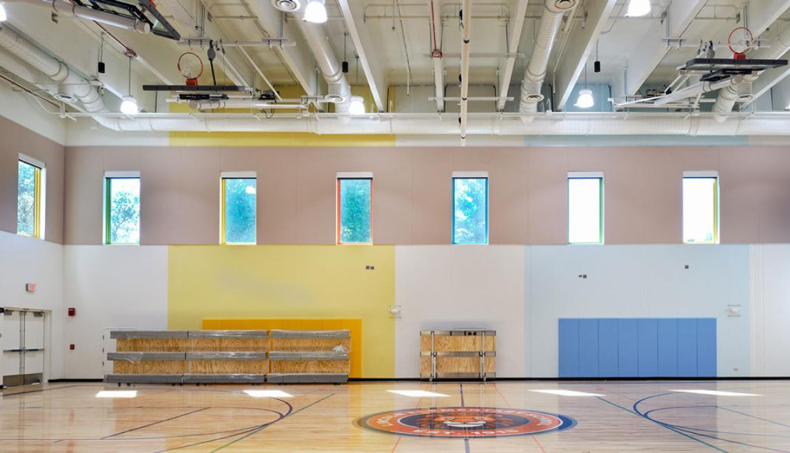 Lincoln Elementary School utilizing Winco’s FEMA 361 – ICC 500 tornado resistant windows in the gym, used as Safe Room for storms. Lincoln-Elementary-School_interior-safe-room_FEMA-windows